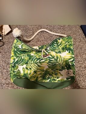 Green Tropical Leaf Canvas Shoulder Bag